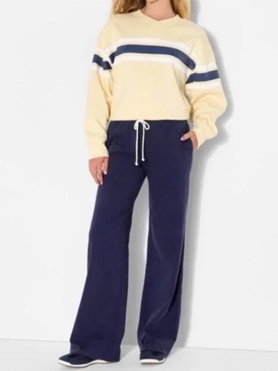 wild fable Pants - Navy Blue Knit Drawstring Wide Leg Pants